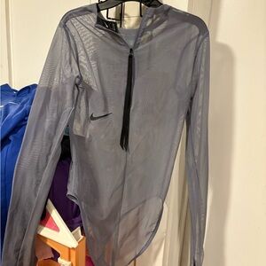 Nike gray  Translucent women’s bodysuit zips up back long sleeve